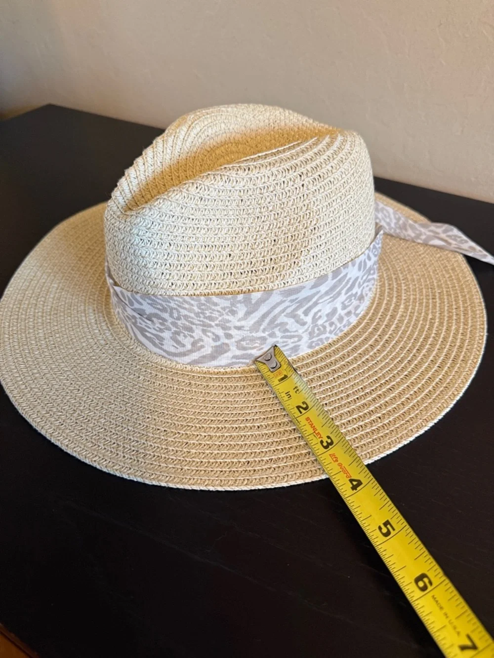 Vince Camuto Women’s Natural Sun Hat Animal Print Scarf Band NEW
